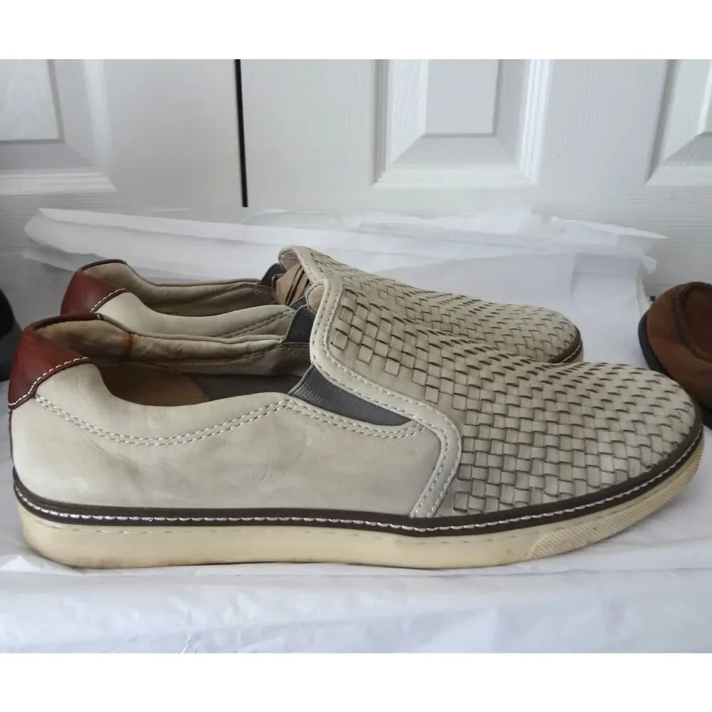 Johnston Murphy Mcguffey Beige Woven Leather Slip on Loafer Sneaker Mens 13